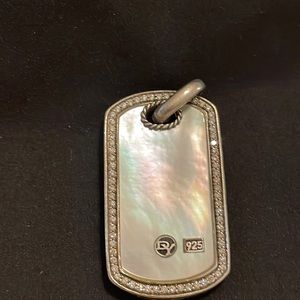 David Yurman ‘dog tag’ with diamonds and mother of pearl.